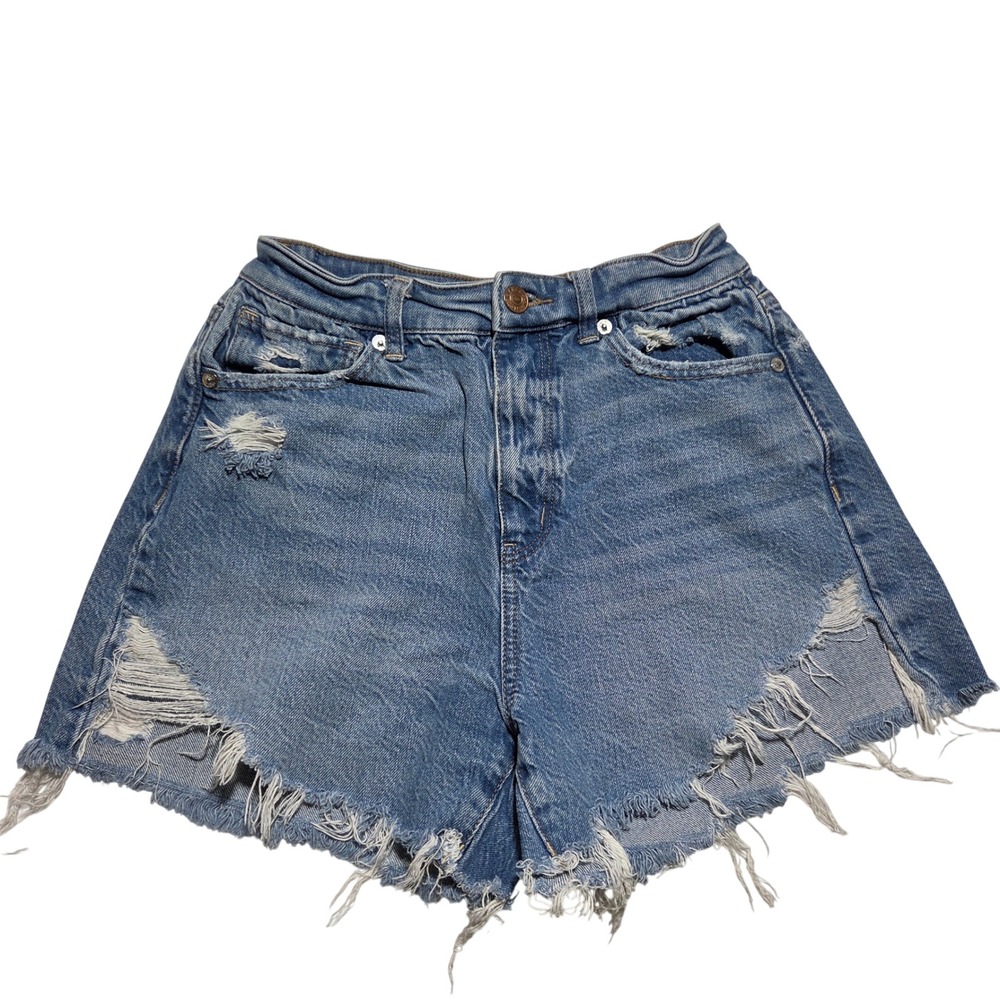 American Eagle High Waisted Distressed Denim Shorts Blue Size 0 Comfort Stretch